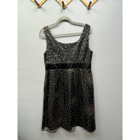 Tiana B Dress Womens 14 Black and Gold Metallic Polka Dot Spaghetti straps Y2K‎ - Picture 2 of 6
